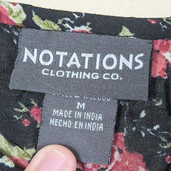 VTG Y2K Notations Women's Dark Floral Blouse M Fairy Whimsygoth 3/4 Bell Sleeve - Picture 5 of 8